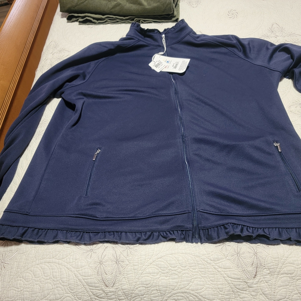 Pebble Beach Navy Ruffle Zip-Up - Picture 4 of 9
